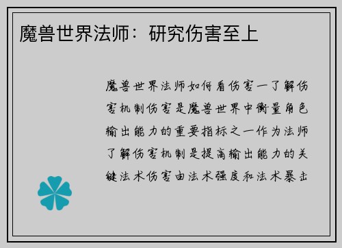 魔兽世界法师：研究伤害至上